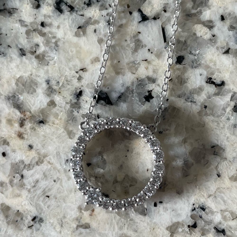 Diamond and 10k white Gold Circle Necklace 18-20inch adjustable *not Mejuri*